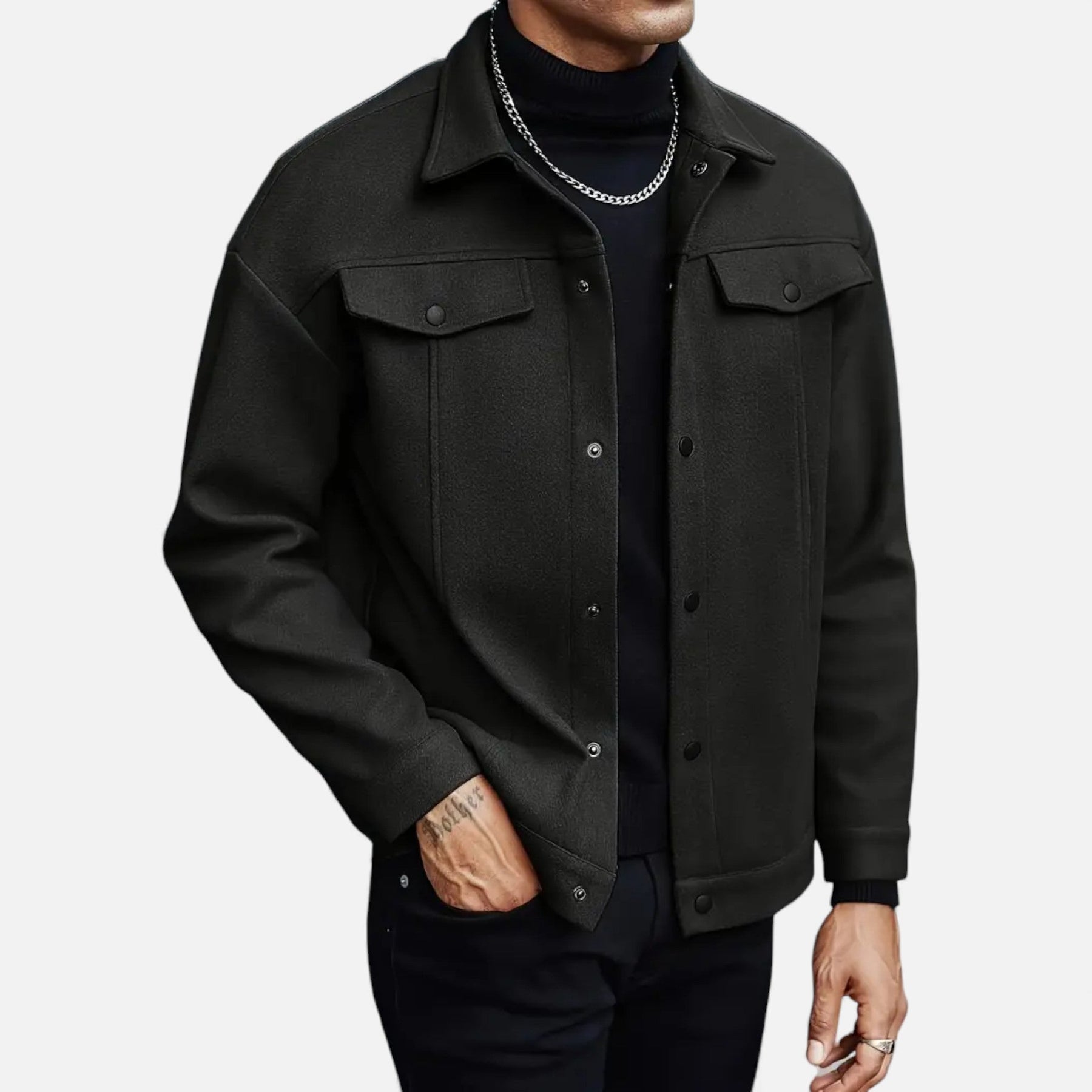 Casual Tailored Fit Jacket-jackets > casual jackets-Laventaire-Black-S-Laventaire