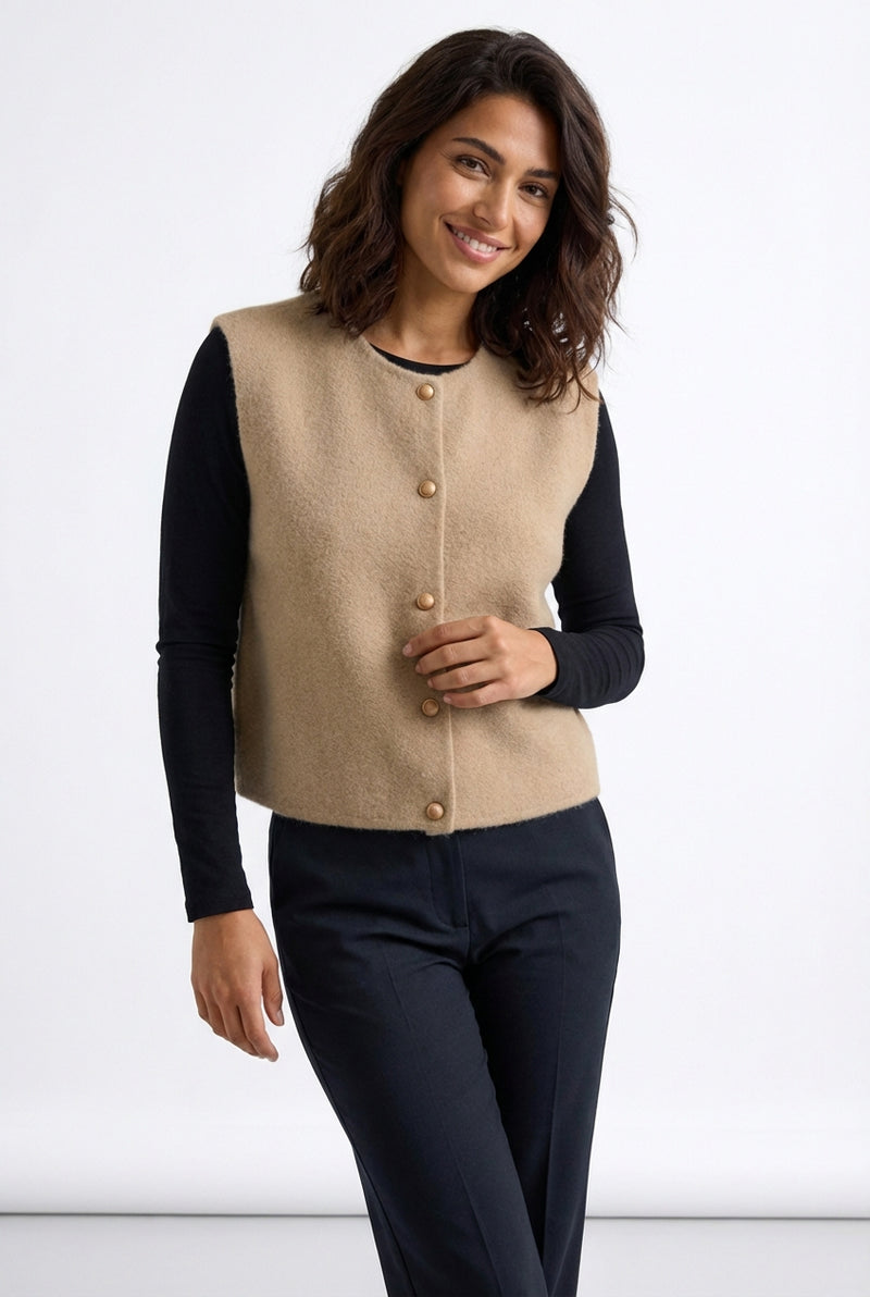 Casual Tailored Gilet Vest-vest > tailored gilet vest-Laventaire-Beige-S-Laventaire