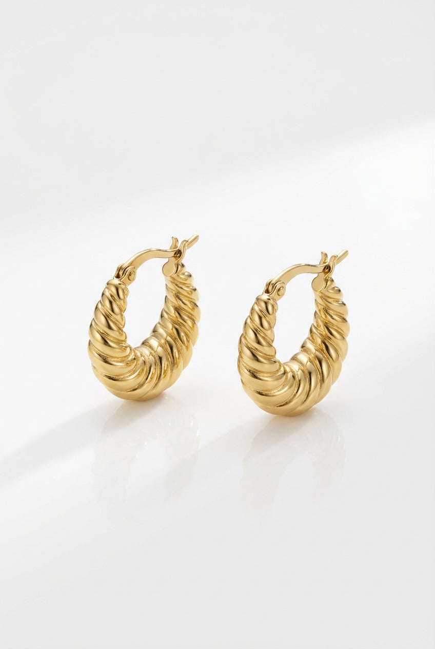 Casual Textured Hoop Earrings-accessories > earrings > hoop earrings-Laventaire-Gold-One Size-Laventaire