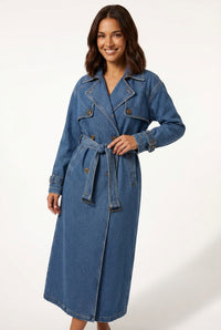 Casual Trench Coat-outerwear > trench coat-Laventaire-Denim Blue-S-Laventaire
