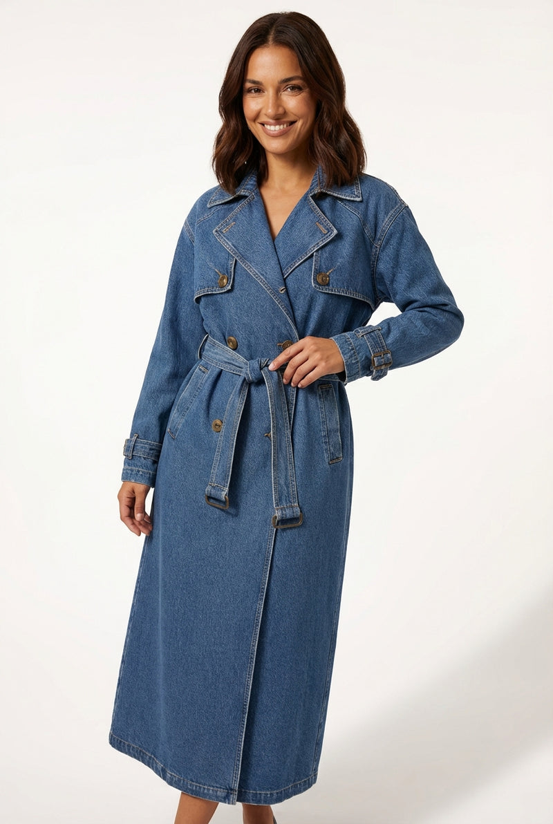 Casual Trench Coat-outerwear > trench coat-Laventaire-Denim Blue-S-Laventaire