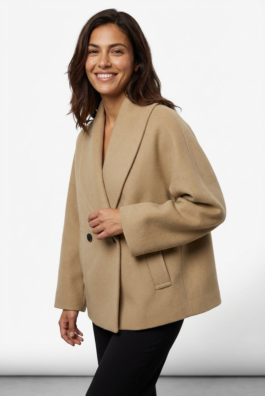 Casual V-Neck Jacket-jackets > casual jacket-Laventaire-Khaki-S-Laventaire