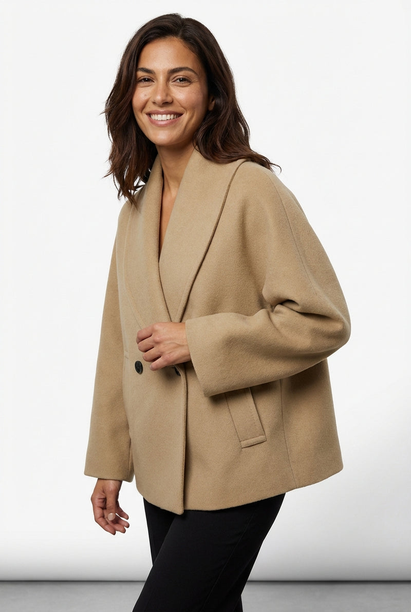 Casual V-Neck Jacket-jackets > casual jacket-Laventaire-Khaki-S-Laventaire