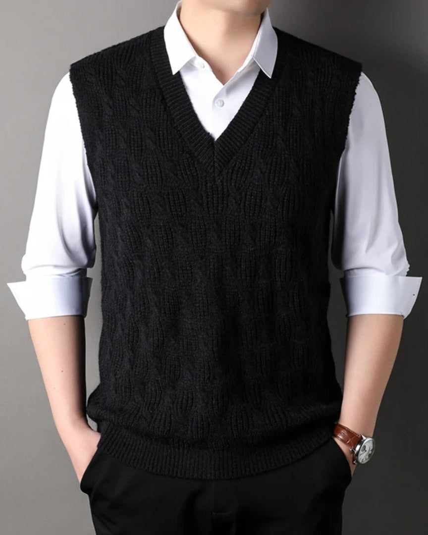 Casual V-Neck Vest-tops > vests-Laventaire-Black-S-Laventaire