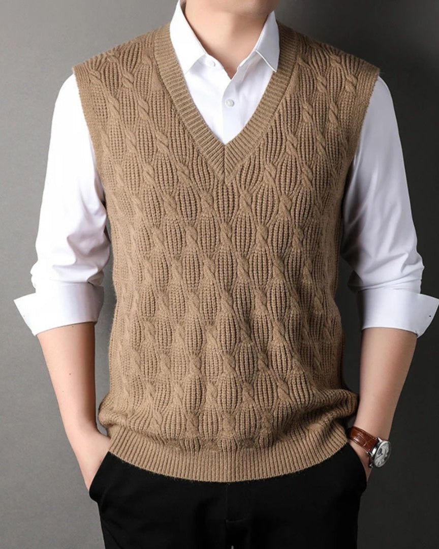 Casual V-Neck Vest-tops > vests-Laventaire-Khaki-S-Laventaire