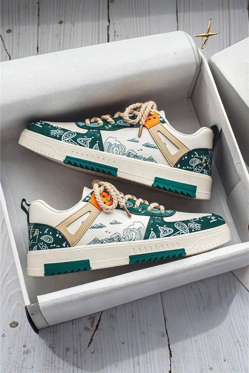 Casual Wave Pattern Sneakers-footwear > sneakers-Laventaire-Teal Green-39-Laventaire