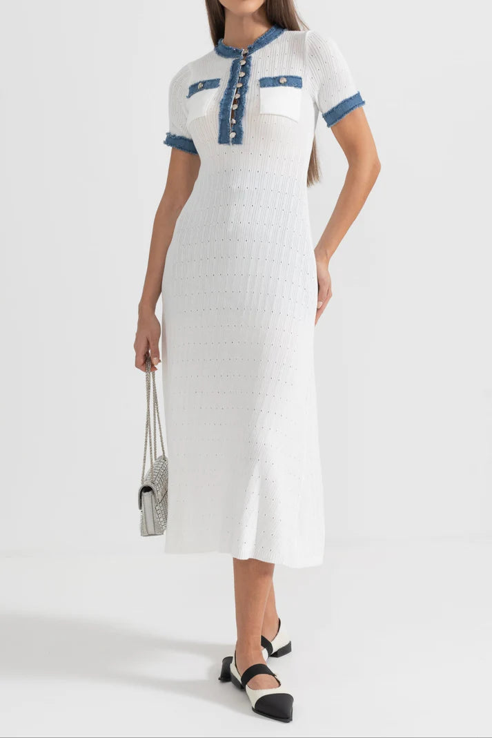 Casual White Midi Dress-dresses > midi dress-Laventaire-Laventaire