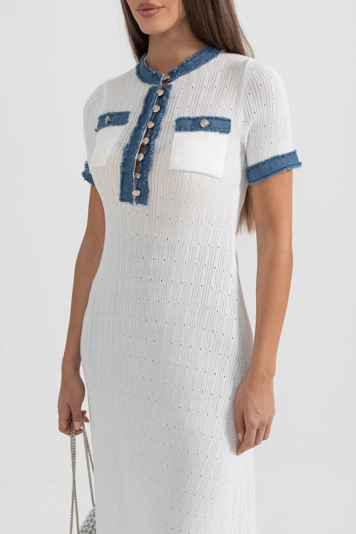 Casual White Midi Dress-dresses > midi dress-Laventaire-Laventaire