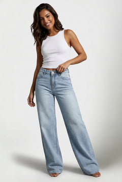 Casual Wide Leg Jeans-jeans > wide leg jeans-Laventaire-Light Blue-XS-Laventaire