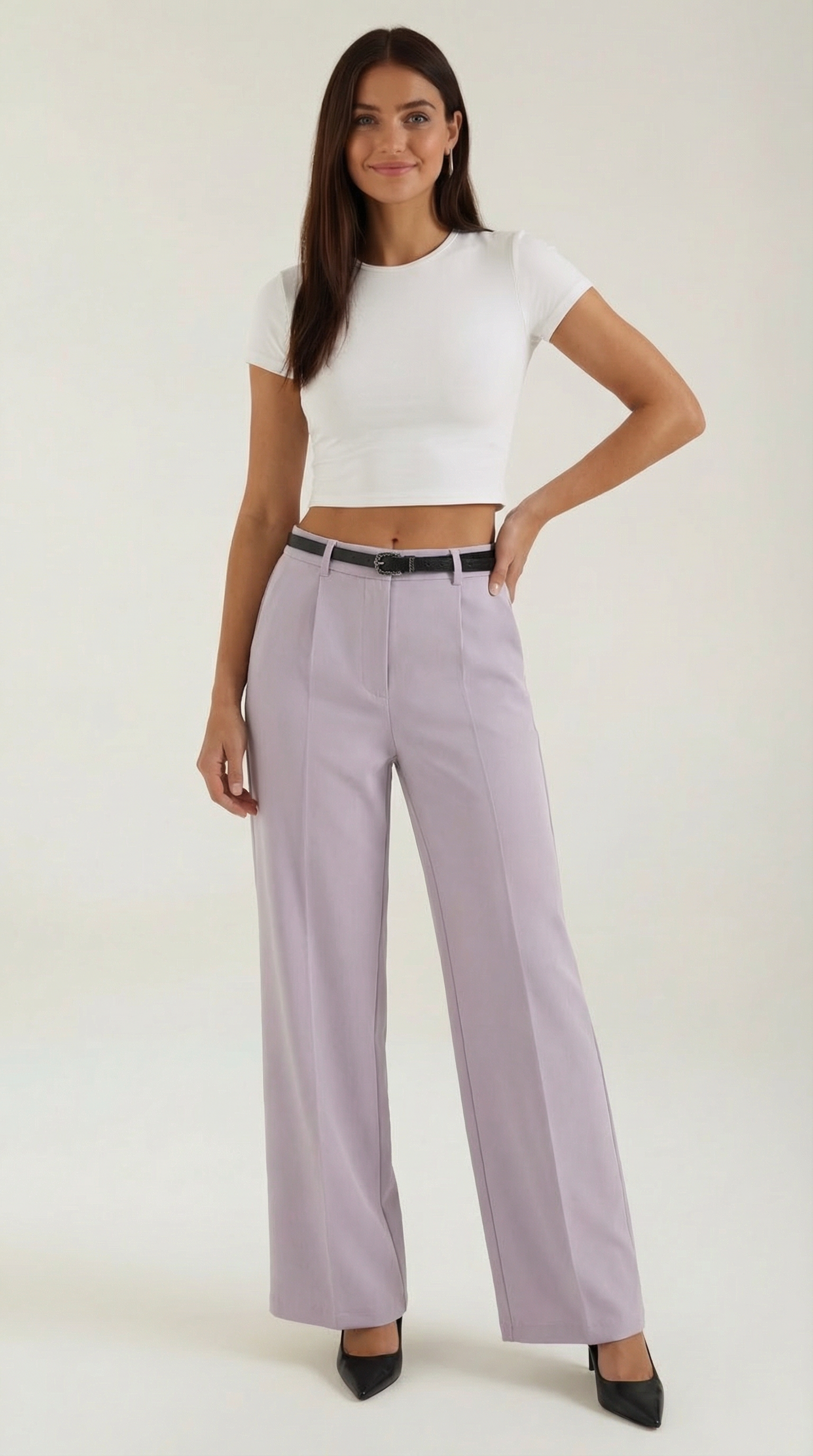 Casual Wide Leg Trousers-trousers > wide leg trousers-Laventaire-Light Purple-S-Laventaire