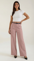 Casual Wide Leg Trousers-trousers > wide leg trousers-Laventaire-Pink-S-Laventaire