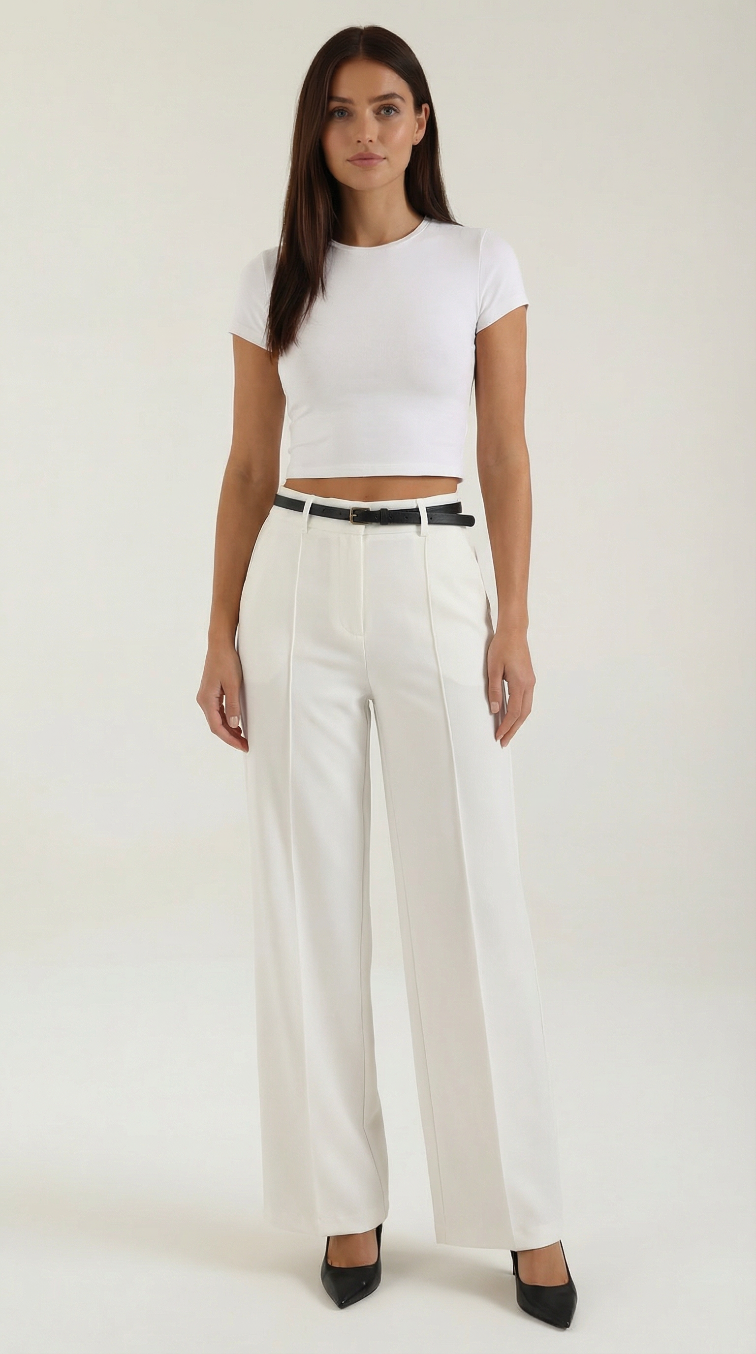Casual Wide Leg Trousers-trousers > wide leg trousers-Laventaire-White-S-Laventaire