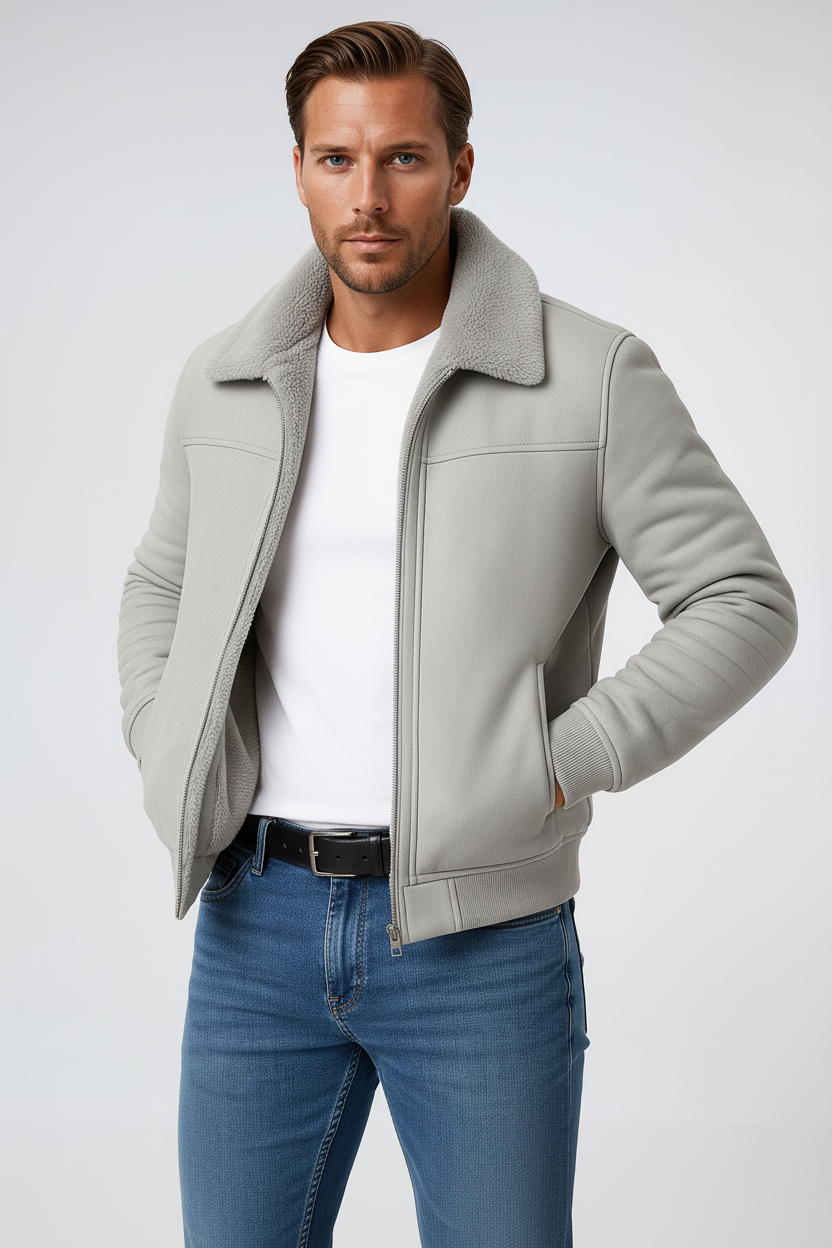 Casual Winter Jacket-outerwear > jackets > winter jackets-Laventaire-Light Gray-M-Laventaire