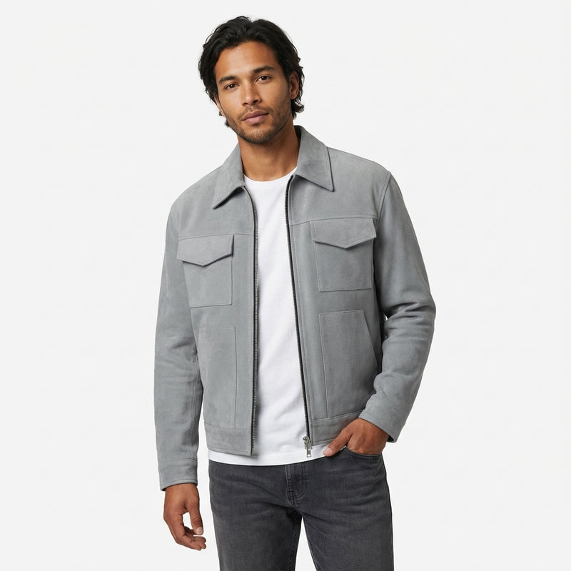 Casual Zip Front Jacket-jackets > casual jackets-Laventaire-Light Gray-S-Laventaire