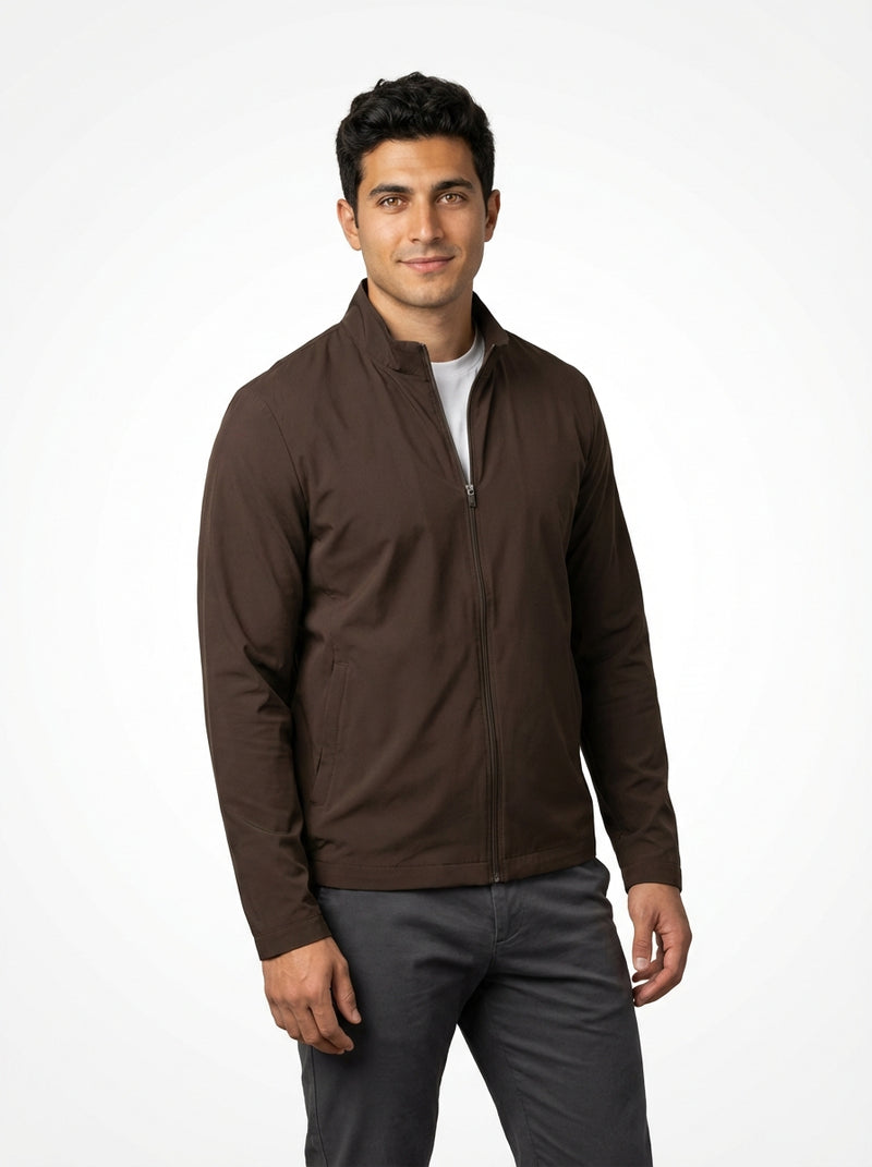Casual Zip Up Jacket-jackets > casual jacket-Laventaire-Dark Brown-S-Laventaire