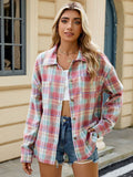 Checked Long Sleeve Blouse-tops > blouses-Laventaire-Blush Pink-S-Laventaire