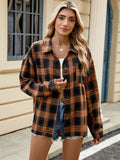 Checked Long Sleeve Blouse-tops > blouses-Laventaire-Caramel-S-Laventaire