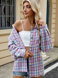 Checked Long Sleeve Blouse-tops > blouses-Laventaire-Light Purple-S-Laventaire