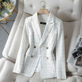 Checked Tailored Blazer-blazers > tailored blazer-Laventaire-White-S-Laventaire
