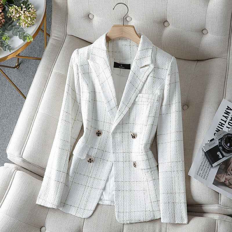 Checked Tailored Blazer-blazers > tailored blazer-Laventaire-White-S-Laventaire