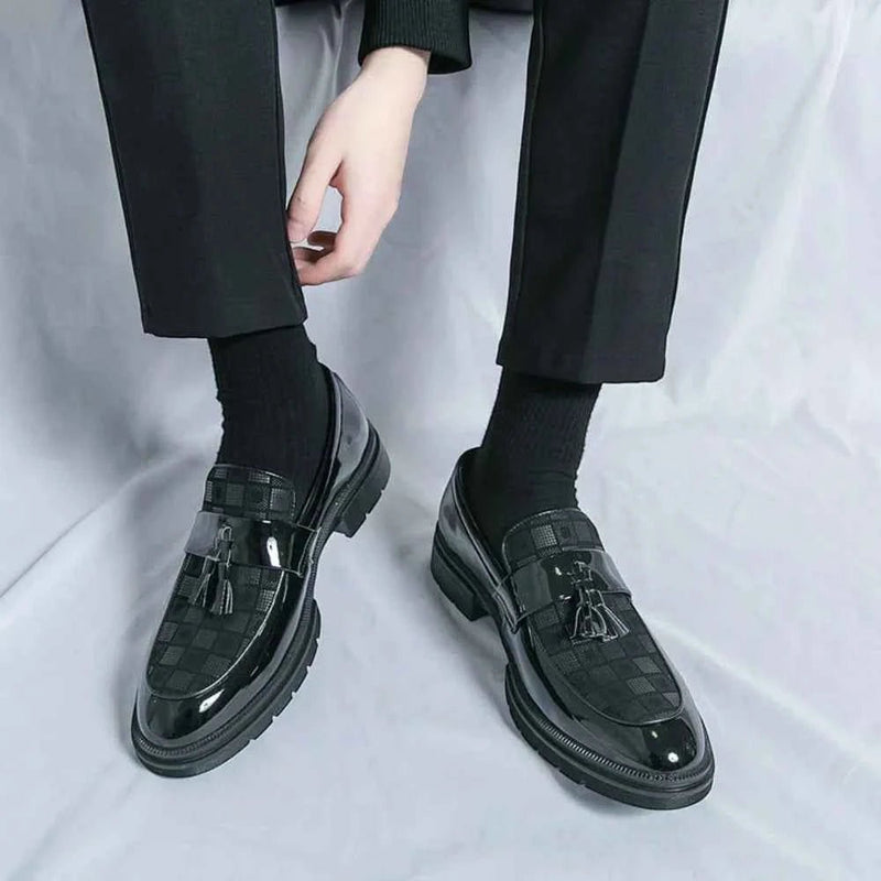 Checked Tassel Loafers-footwear > loafers-Laventaire-Laventaire
