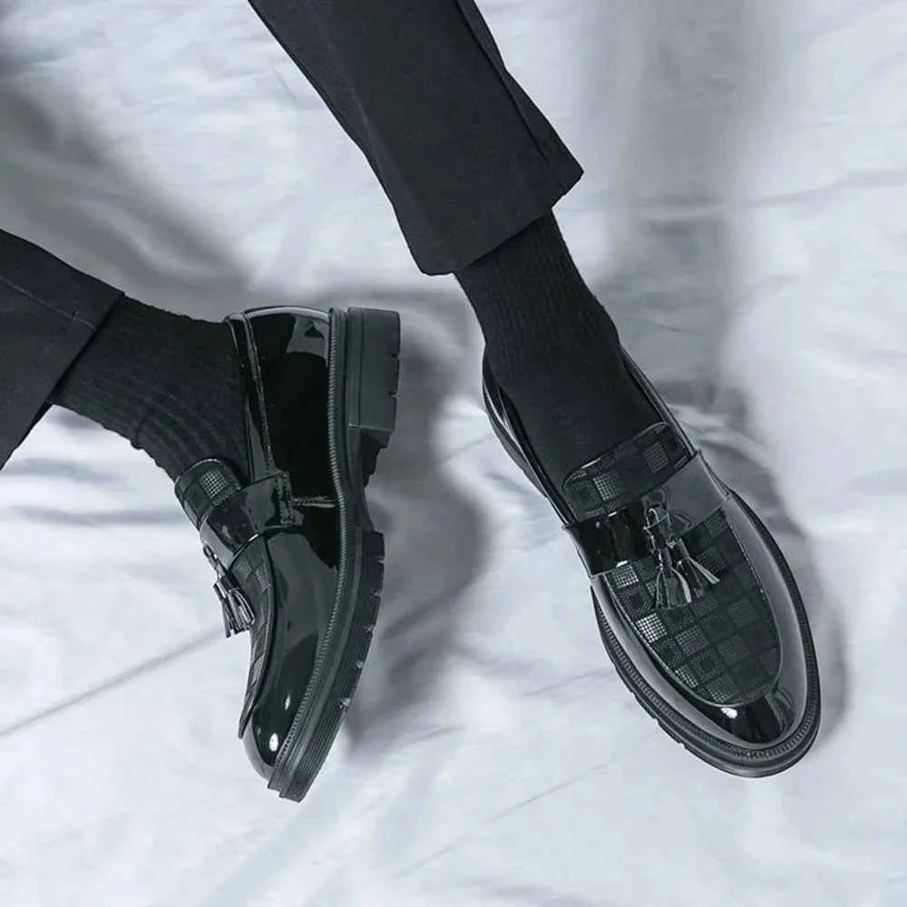 Checked Tassel Loafers-footwear > loafers-Laventaire-Laventaire