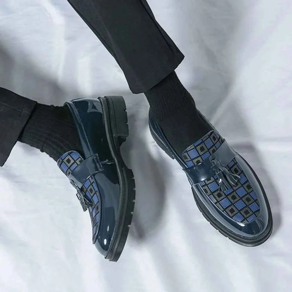 Checked Tassel Loafers-footwear > loafers-Laventaire-Navy Blue-38-Laventaire