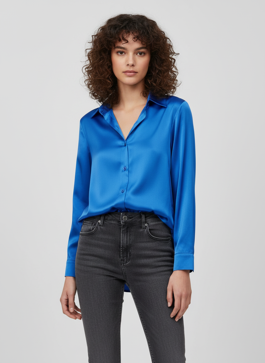 Chic Long Sleeve Blouse-tops > blouses-Laventaire-Blue-S-Laventaire