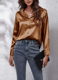 Chic Long Sleeve Blouse-tops > blouses-Laventaire-Caramel-S-Laventaire