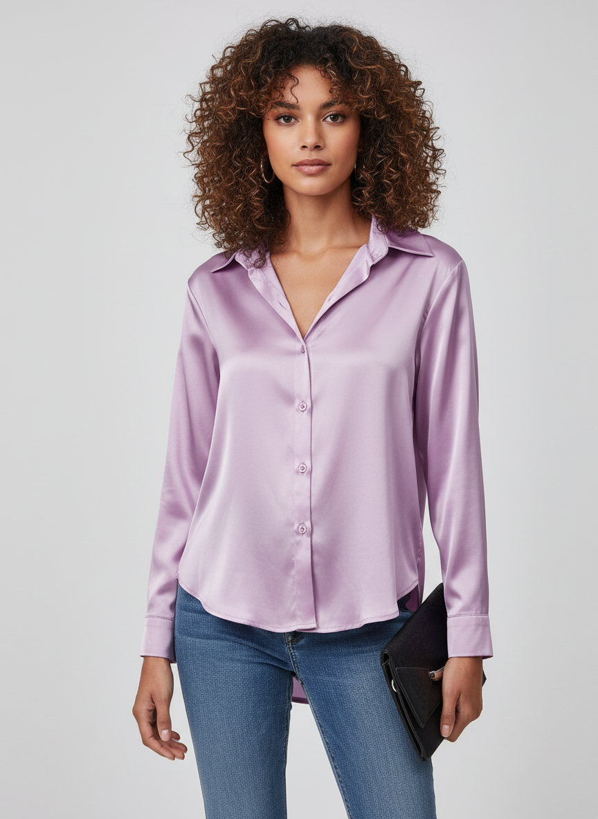 Chic Long Sleeve Blouse-tops > blouses-Laventaire-Light Purple-S-Laventaire