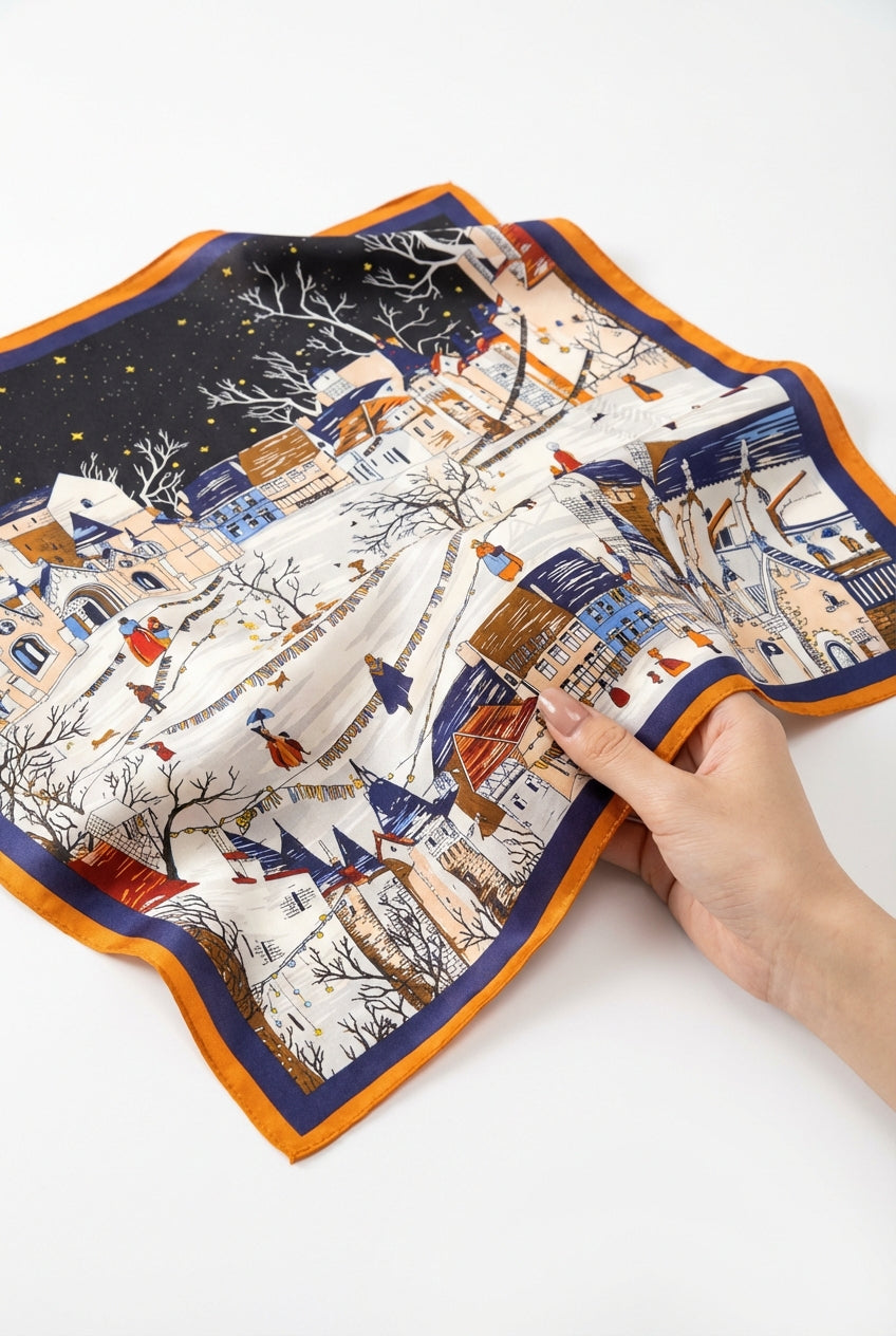 Cityscape Blue Print Scarf-accessories > scarves-Laventaire-Laventaire