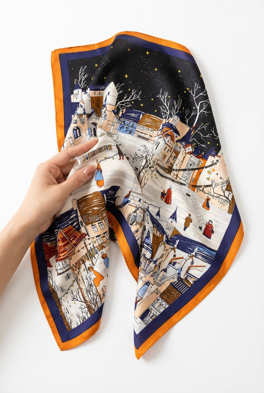 Cityscape Blue Print Scarf-accessories > scarves-Laventaire-Navy-One size-Laventaire
