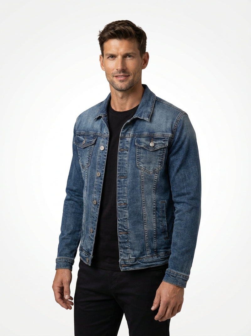 Classic Fit Denim Jacket-jackets > denim jackets-Laventaire-Denim Blue-S-Laventaire