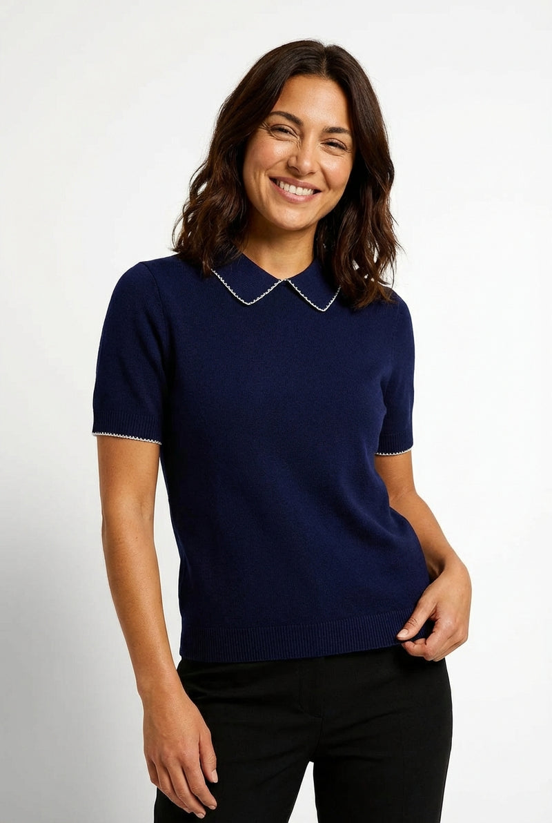 Classic Fit Short Sleeve Top-tops > short sleeve top-Laventaire-Navy Blue-S-Laventaire