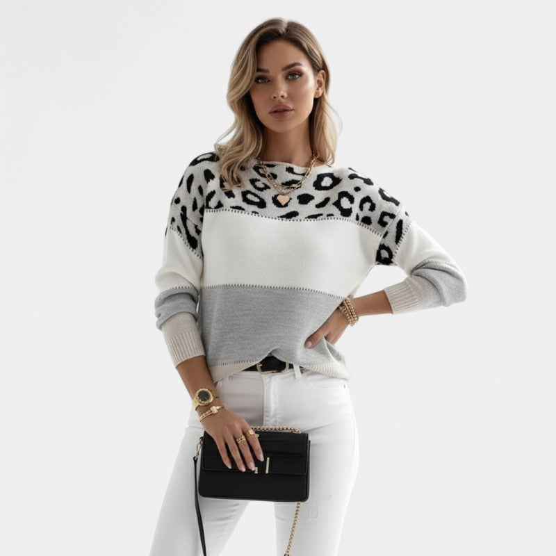 Classic Leopard Print Sweater-sweaters > casual sweater-Laventaire-Laventaire