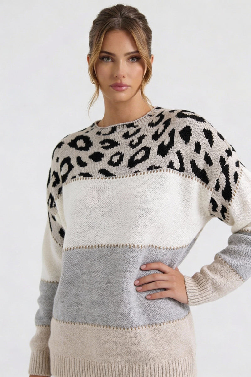 Classic Leopard Print Sweater-sweaters > casual sweater-Laventaire-Gray-S-Laventaire