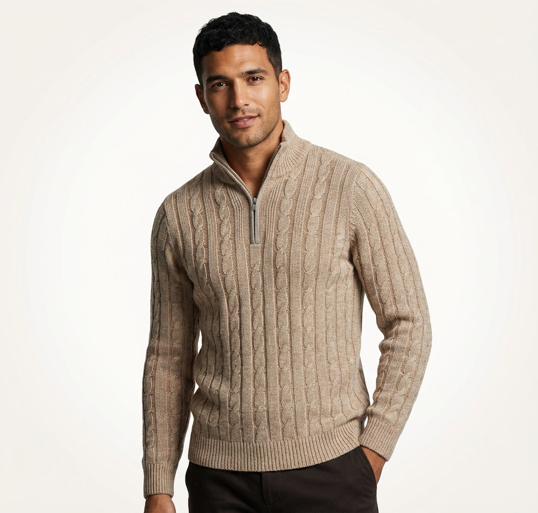 Classic Quarter-Zip Sweater-sweaters > quarter-zip sweater-Laventaire-Beige-S-Laventaire