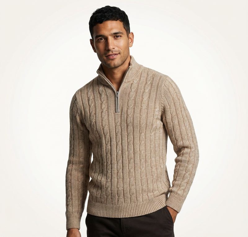 Classic Quarter-Zip Sweater-sweaters > quarter-zip sweater-Laventaire-Beige-S-Laventaire