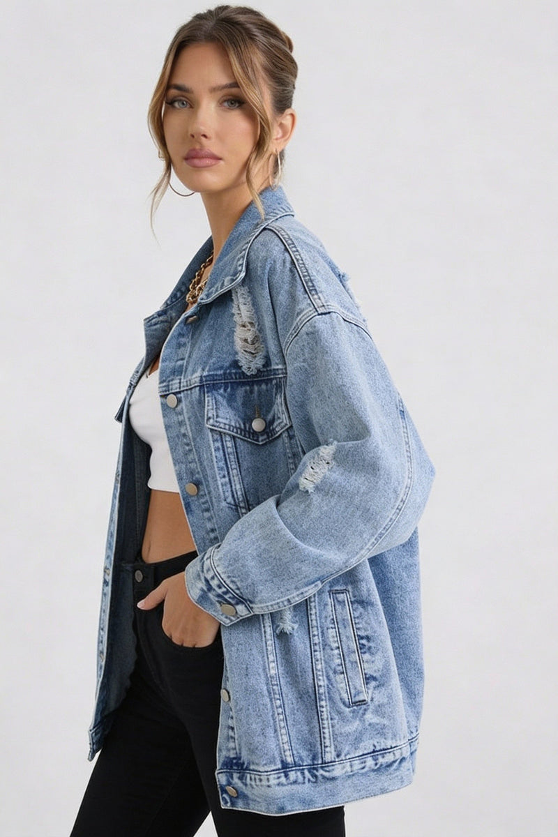 Classic Relaxed Fit Jacket-jackets > oversized jacket-Laventaire-Denim Blue-XS-Laventaire