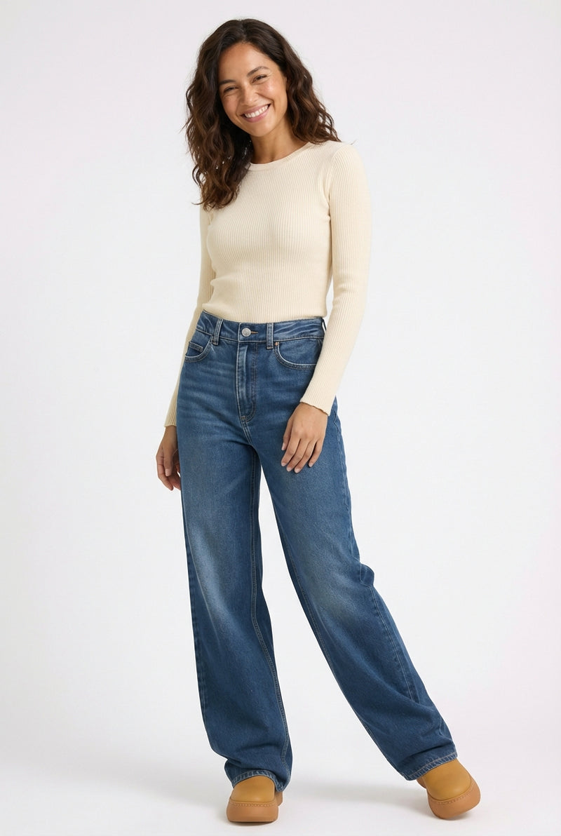 Classic Wide Leg Jeans-jeans > wide leg jeans-Laventaire-Denim Blue-XS-Laventaire
