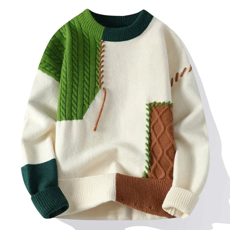 Color Block Relaxed Fit Sweater-sweaters > crewneck sweater-Laventaire-Laventaire
