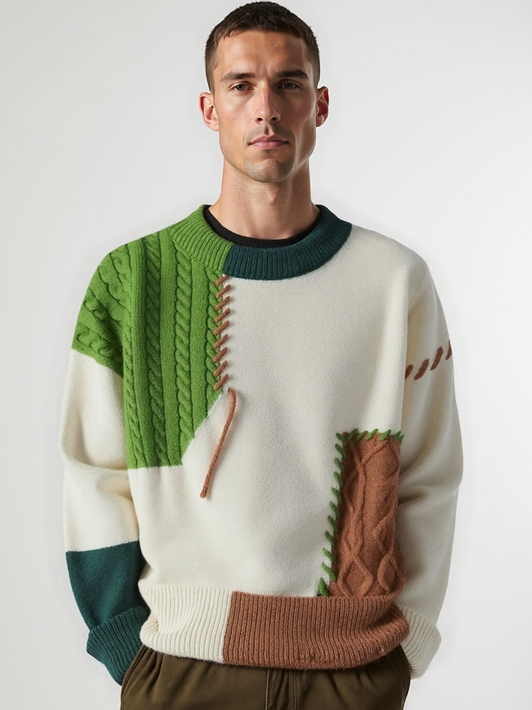Color Block Relaxed Fit Sweater-sweaters > crewneck sweater-Laventaire-Laventaire