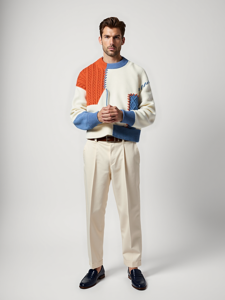 Color Block Relaxed Fit Sweater-sweaters > crewneck sweater-Laventaire-Laventaire