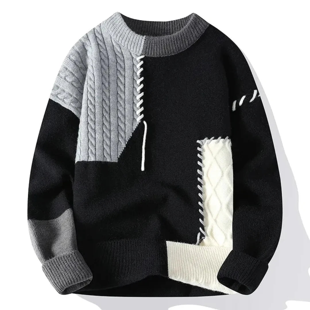 Color Block Relaxed Fit Sweater-sweaters > crewneck sweater-Laventaire-Laventaire