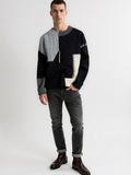Color Block Relaxed Fit Sweater-sweaters > crewneck sweater-Laventaire-Black-S-Laventaire