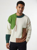 Color Block Relaxed Fit Sweater-sweaters > crewneck sweater-Laventaire-Green-S-Laventaire