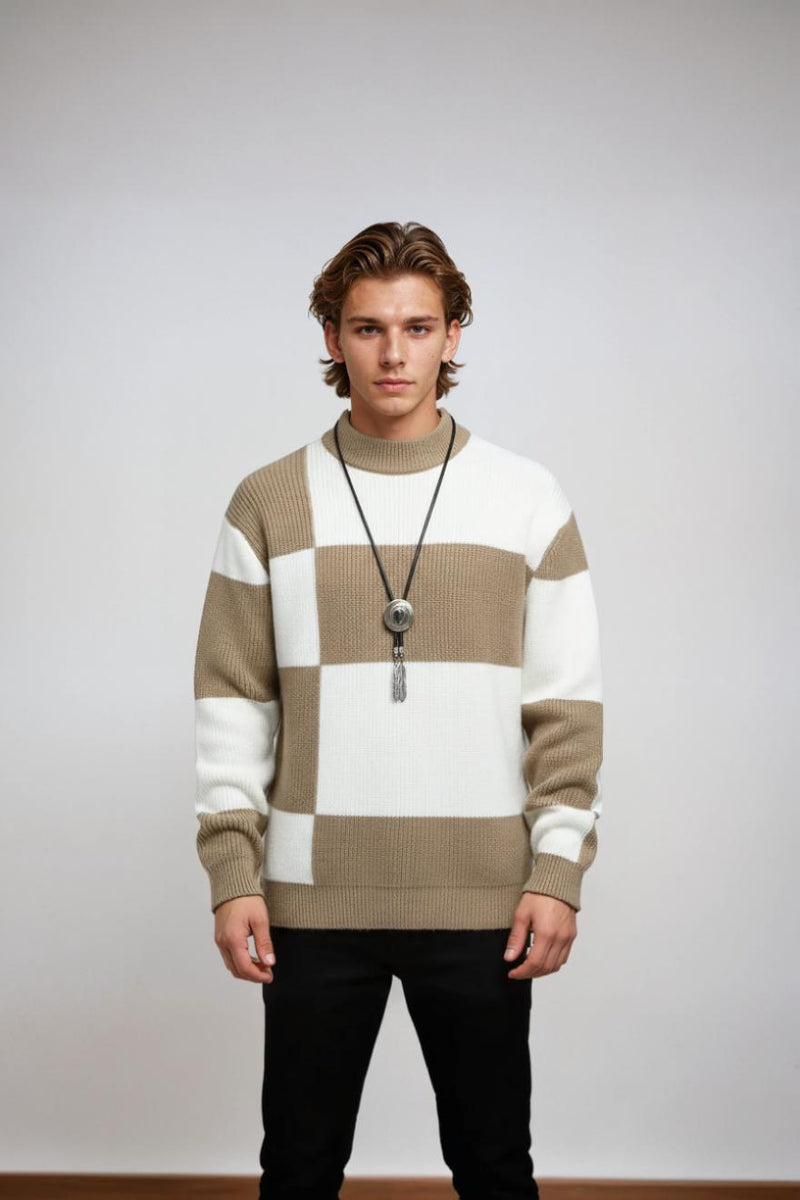 Color Block Relaxed Fit Sweater-sweaters > knit sweater-Laventaire-Laventaire