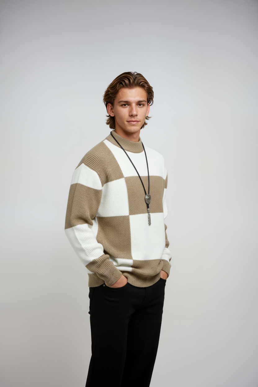 Color Block Relaxed Fit Sweater-sweaters > knit sweater-Laventaire-Laventaire