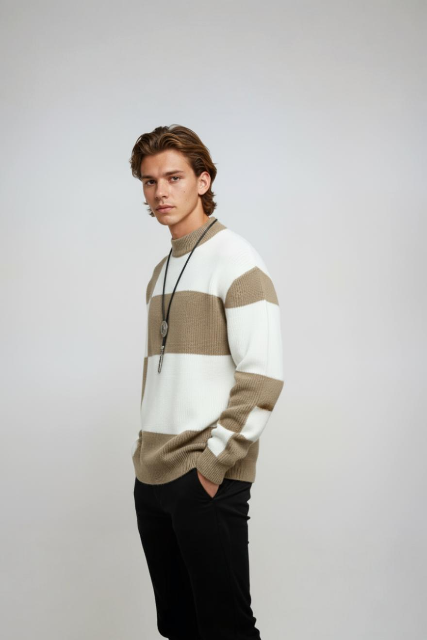 Color Block Relaxed Fit Sweater-sweaters > knit sweater-Laventaire-Laventaire