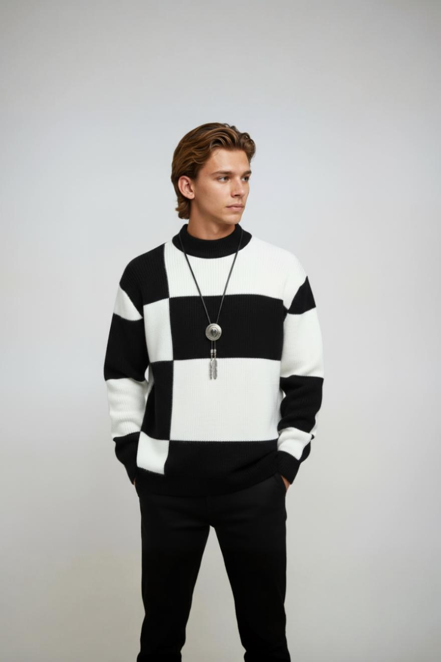 Color Block Relaxed Fit Sweater-sweaters > knit sweater-Laventaire-Laventaire